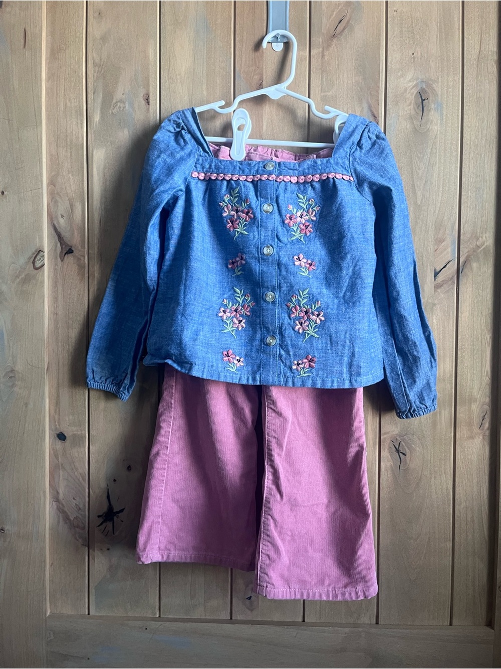 Gymboree Embroidered Chambray Top with Pink Corduroy Pants Set - 5T